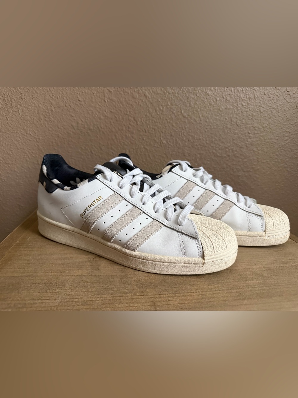 adidas Superstar White with Cream and Camo Accents